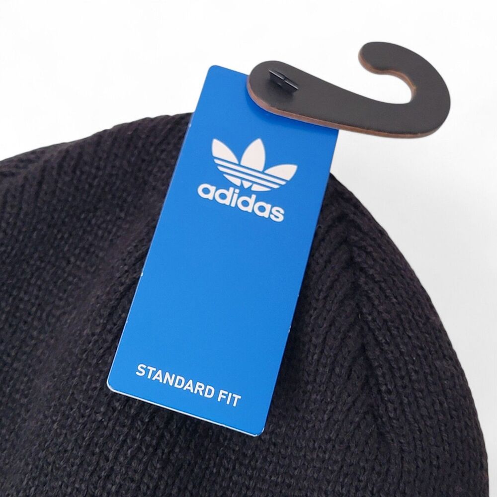 Adidas Beanie Mens OS Black Trefoil Cuffed Hat Winter Outdoor Ski Activewear NWT - Picture 2 of 8